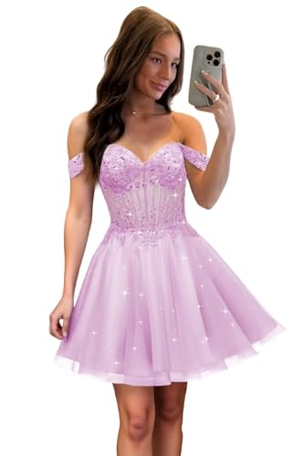 Raseal Off The Shoulder Short Homecoming Dresses for Teens Sparkly Beads Tulle Cocktail Dresses 2025 RS210