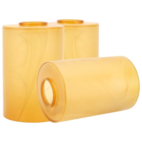 Image of 3 Pack Amber Alabaster Glass Replacement Globe & Shade, 6-1 /16 inch Tall, 1-5 /8 inch Fitter, Farmhouse Frosted Cylinder Glass Lamp Cover for Chandelier Pendant Light Wall Sconce Light Fixtures