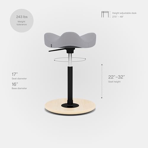 Image of Varier Move Natural /Grey Tonal Ergonomic Standing Stool Height-Adjustable Active Seat for Standing and Desk with Wooden Base and Moulded Foam Seat - 10 Year Quality Guarantee