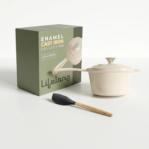 Image of Lifelong Enamel Cast Iron Saucepan with Lid (1.9L, 20cm) | Oven, Gas & InductionŚ Compatible | Slow Cooking, Even Heat Distribution, Non-Toxic, Durable, Naturally Nonstick, No Stains or Scratch(Ivory)