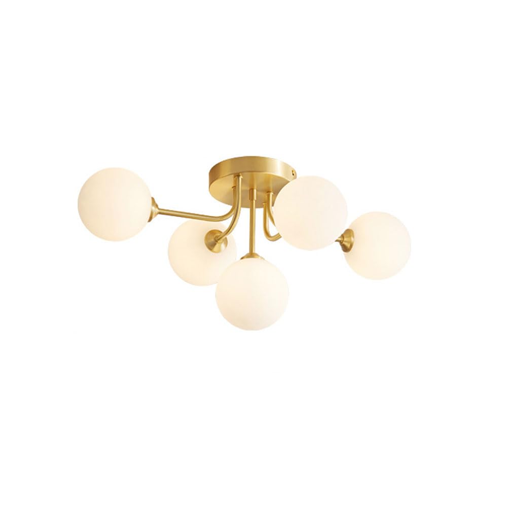 LYMSXAZOU Mid Century 5-Light White Glass Globe Ceiling Light Fixture - Vintage Semi Flush Mount Chandelier for Bathroom, Hallway, Living Room, and More(White a)