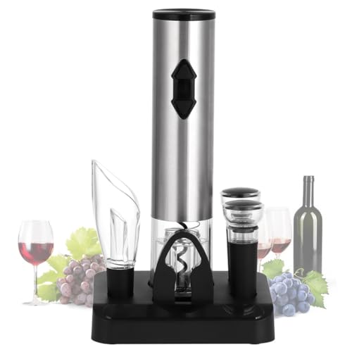 Kit de abridor de botellas de vino eléctrico portátil con cortador, boquilla de vertido, tapones de bloqueo de aire, bandeja organizadora, removedor de corcho alimentado por batería para entusiastas