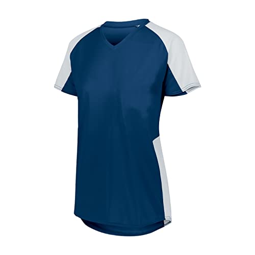 Augusta Sportswear Girls' Standard Cutter Jersey: V-Neck-Moisture Wicking, Softball, Baseball and Multi-Sport Athletic Wear, Navy/White, Large