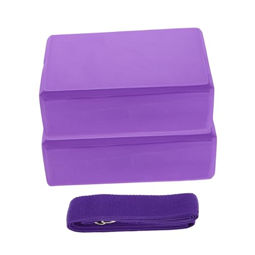 BCOATH Yoga Blocks Stretching Band Set 2 Blocks 1 Strap Portable Props for Yoga Fitness Pilates Purple