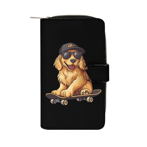 Cool Retriever Dog Skateboard Womens PU Leather Wallet Long Purse Clutch Organizer for Office Travel