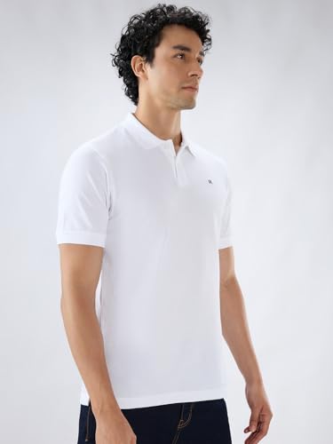 Image of Raymond Men Slim Fit Solid Pattern Pure Cotton Half Sleeve Polo Neck Casual T-Shirt