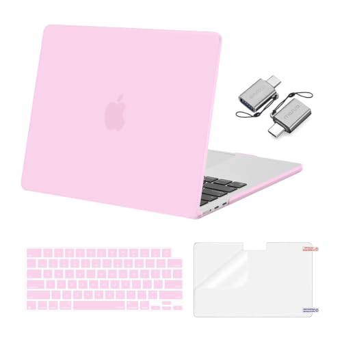 Image of MOSISO Compatible with MacBook Air 13 inch Case M5 2026 M4 2025 M3 M2 2024-2022 A3449 A3240 A3113 A2681, Hard Shell&Keyboard Cover&Screen Film&Type C for MacBook Air 13.6 inch Case, Dusty Pink