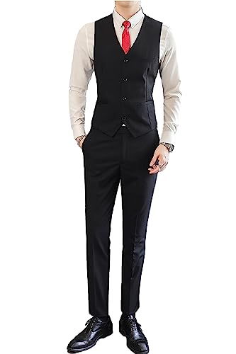 UNINUKOO Mens Suits 2 Piece Formal Suit Vest Pants with Tie Slim Fit Suits for Men Wedding Prom Tuxedo Dress Suit Set