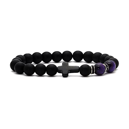 Image of Xusamss Fashion 8MM Matte Agate Beads Bracelet Cross Elastic Bracelet,7 1 /2 Wrist