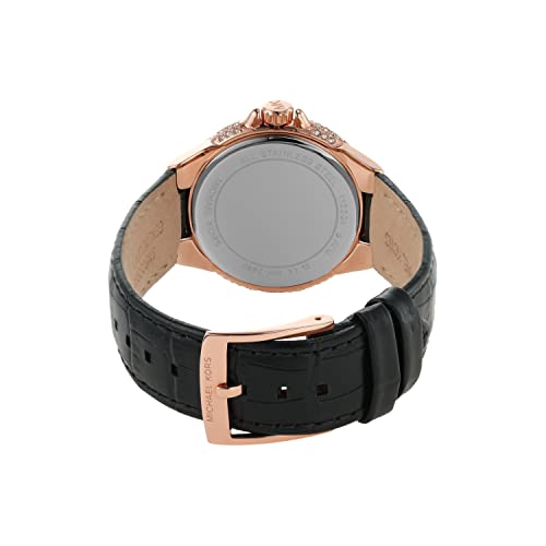 Image of Michael Kors Leather Camille Analog White Dial Women Watch-Mk2962, Black Band