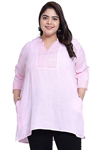 Image of Indietoga Women's Plus Size Embroidered Cotton Linen Tunic Tops (2XL to 10XL)