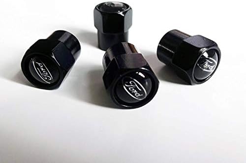 Forrd black top set of four black gloss metal car valve tyre dust cap