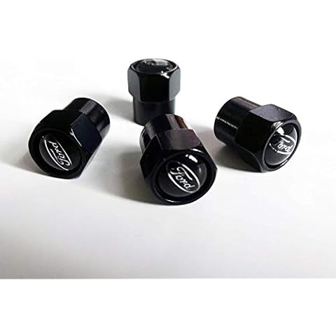 Forrd black top set of four black gloss metal car valve tyre dust cap Cover