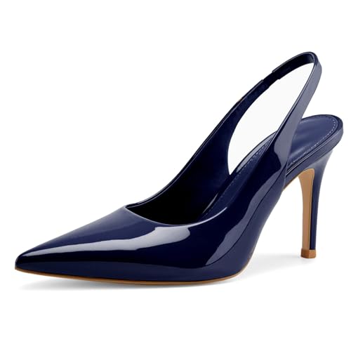 Image of heelchic Slingback Heels for Women Pointed Toe Stiletto Heel Closed Toe Pumps Slip on High Heels 2.95 inch Dress Pumps
