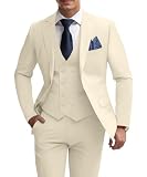 Men's Suits 3 Piece Slim Fit Double Breasted Tuxedo Suit for Men Formal Blazer Suit for Wedding Cream Suits Prom Dinner Party XL