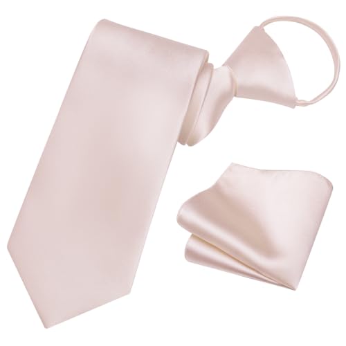 Image of YourTies Zipper Tie for Men Adjustable Pre-Tied Neckties Pocket Square Set | Solid Color Satin Pre Tied Mens Tie Pocket Square Gift Box Set,Formal Casual Wedding Business Party,for Suit Shirt Tuxedo