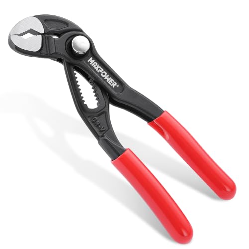 Image of MAXPOWER 5-Inch Tongue-and-Groove Pliers, 0.98 inch Jaw Opens V Jaw Mini Pliers | Quick Release Push Button Adjustable Pliers, Serrated Teeth, Comfortable Grips