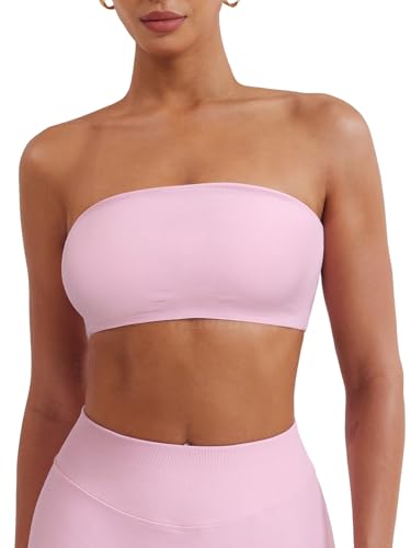Image of YEOREO Strapless Bandeau Sports Bra for Workout Seamless Tube Top Gym Padded Wireless Bra
