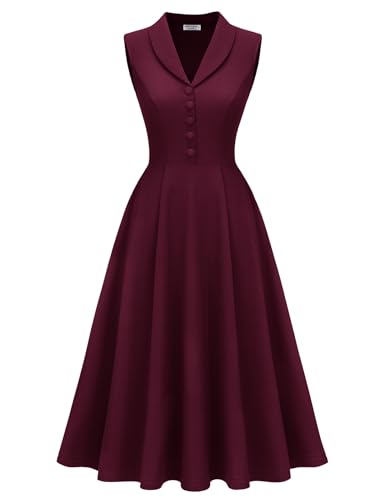 Vintage 1950s Cocktail Midi Dresses for Women Business Casual Burgundy L