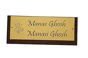 NameplateWorld Bird Wooden Door Name Plate Premium Golden Wooden Nameplate with Ganeshji