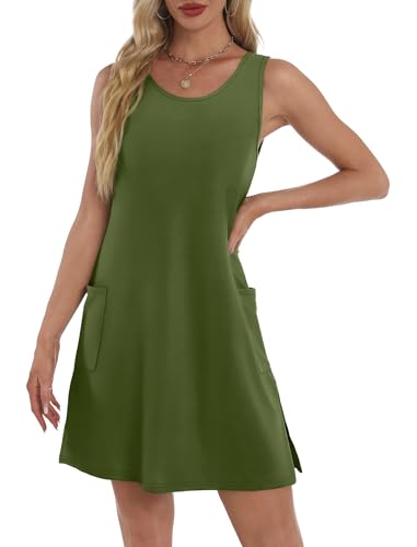 Image of BKRIVE Coverup Summer Dresses for Women 2026 Eyelet Casual Loose Sleeveless Sundresses Tank Dresses with Pockets