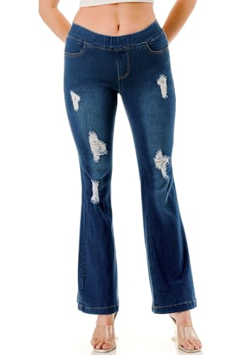 Flared Jeans for Women Ripped Distressed Stretch Denim Jeggings High Waisted Pull On Pants2