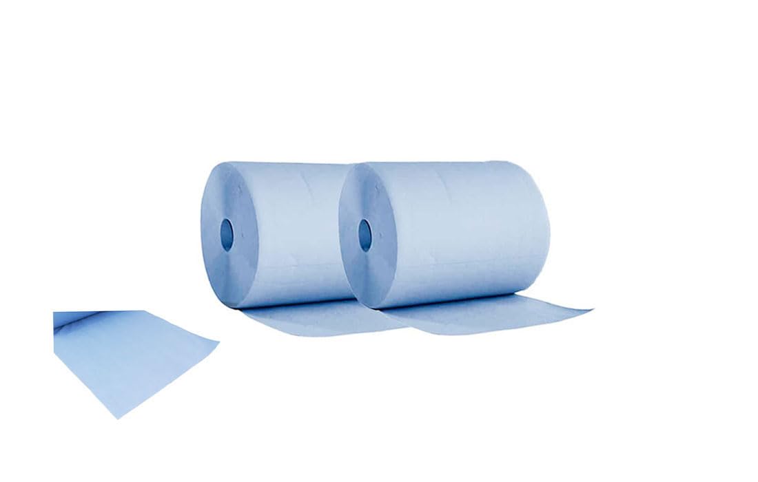 Putzrollen Blau 2-lagig – 2 Rollen à 500 Blatt (1000 Blatt), 36 x 36,5 cm, Industrie Papierwischtücher, saugstark & reißfest, Werkstatt & Gastronomie
