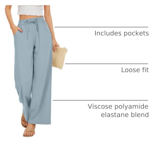 Image of KICZOY Women Flowy Pants Drawstring Waist Wide Leg Palazzo Beach Pants Loose Fit with Pockets