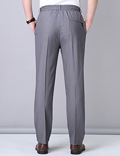 Locachy Men's Thin Full Elastic Waist Straight Trousers Casual Pants2