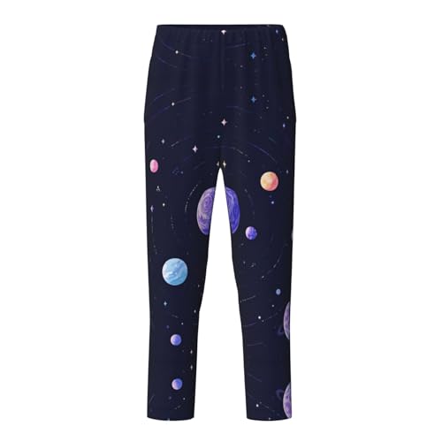 Pajama Pants Pajama Bottoms with Elastic Waistband Sleepwear Lounge Pants, Universe Planets