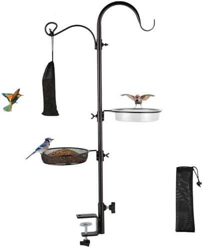 Bird Feeder for Patio or Deck: Which One Will Attract the Most Birds? 4 Deck Bird Feeding Station | Premium Multi Feeder Hanging Kit with Bird Bath & Sock Feeder | Attracts Wild Birds, Planter Hanger Hook for Outdoor Deck, Patio, Garden