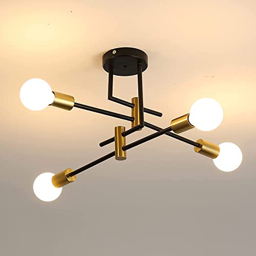 DAXGD Lampadario industriali, Plafoniera soffitto vintage E27 Diametro 70 cm, Lampadari Sputnik moderni 4 luci per Camera da letto, Cucina, Corridoio (Lampadina non inclusa)