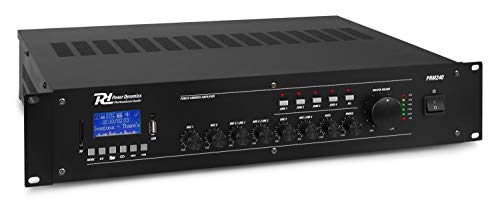 Power Dynamics PRM240 Mezclador Amplificador 100V / 8 Ohmios 6 Canales 4-Zonas 240W, Bluetooth, MP3...