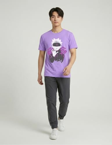 Image of Unisex Jujutsu Kaisen ORA ORA Anime Cotton Printed Half Sleeve Round Neck Regular T-Shirt for Men & Women Lavender