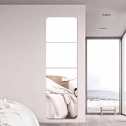 Image of JEOYOO Full Length Wall Mirror Tiles, 14'' x 12'' x 4PCS, Frameless Full Body Mirror Tiles for Bedroom, shatterproof Non Glass Mirrors Wall Mounted for Home Gym, On The Door, Gift Ideas