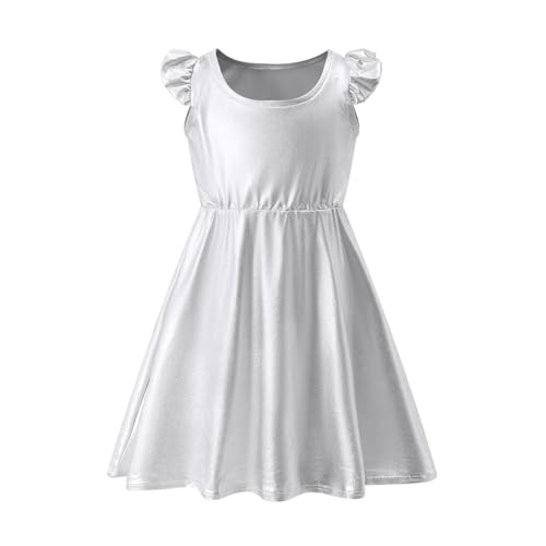 Girls Metallic Dress Kids Sparkly Shiny Dresses Flutter Sleeve Swing Dresses