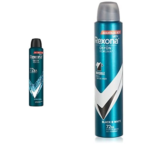 Rexona Men Erkek Sprey Deodorant Xtra Cool 72 Saat Kesintisiz Üstün Koruma 200 ml ve Rexona Men Erkek Sprey Deodorant Invisible Black & White 72 Saat Kesintisiz Üstün Koruma 200 ml