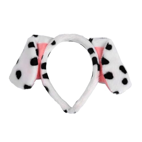 Diadema de orelhas de cão dálmatas castanhas com desenhos animados para cachorros e orelhas de cão, fantasia de orelhas de cão, fantasia para festa de Natal, disfarce de cosplay para mulher (dálmata)