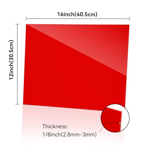 Image of Red Acrylic Sheet 12 inch x 16 inch, 2 Pack FFGODO Opaque Glossy Cast Plexiglass Sheets 1 /8 Inch Thick for DIY Display Projects, Wall Decor, Signage, Crafts, Easy to Laser Cutting & Engraving