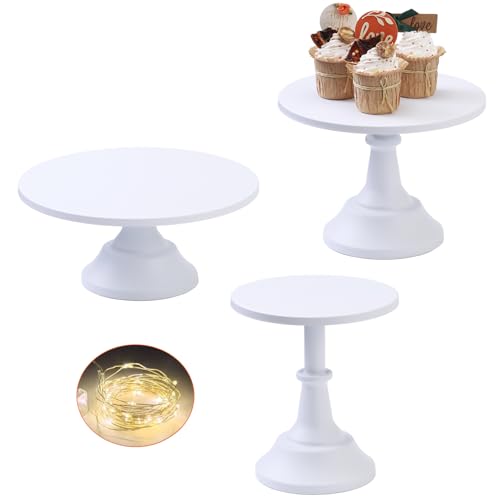 VILAVITA 3-Set Modern Cake Stands Round Cake Stand Cupcake Stands for Baby Shower, Wedding Birthday Party Celebration, Matte White