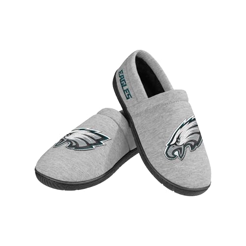 FOCO NFL Mens Officially Licensed Embroidered Primary Logo Gray Team Color Football Sherpa Moccasins Slippers - Philadelphia Eagles - (X-Large 13-14)