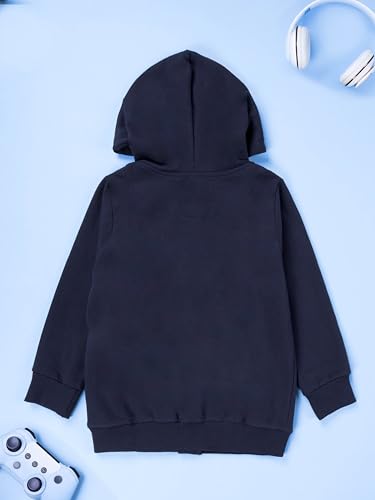Image of Boys Solid Fleece Full Sleeve Zip Front Open Hooded Sweatshirt With Track Pant Set