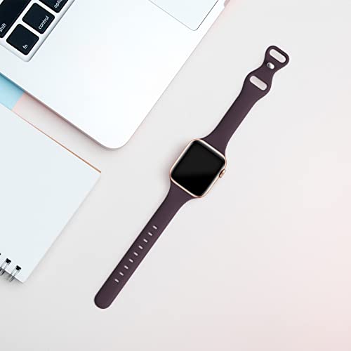 Image of Thin Slim Band Compatible with Apple Watch 38mm 40mm 41mm 42mm 44mm 45mm 46mm 49mm, Replacement Silicone Sport Strap for iWatch Series 11 /10 /9 /8 /7 /6 /5 /4 /3 /2 /1 Ultra SE Women Men, Dark Cherry