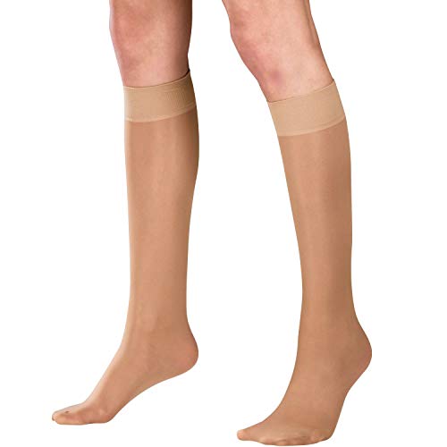 Image of Truform Compression 15-20 Mmhg Sheer Knee High Stocking, Large (Pack of 2), Beige