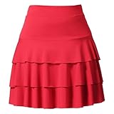 [KKlewu] 社交ダンス 練習着 ミニ スカート 3層フリル 短い チャチャ サルサ ルンバ ウェア ラテン 練習服 (JP, アルファベット, 2XL, ワインレッド)