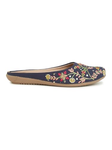 Image of OPIVE's Mehandi Women's Mojari Jutti Ethnic Punjabi Juttis Traditional Flat Embroidered Canvas Fancy Bellies Comfortable Sole for Womens & Girls
