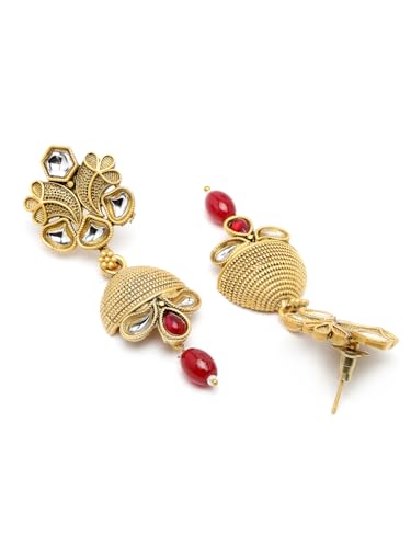 Image of Adiva Stylish Traditional Gold-Plated Kundan Stone Studded & Pearls Handcrafted Necklace with Earrings Jewellery Set for Women & Girls