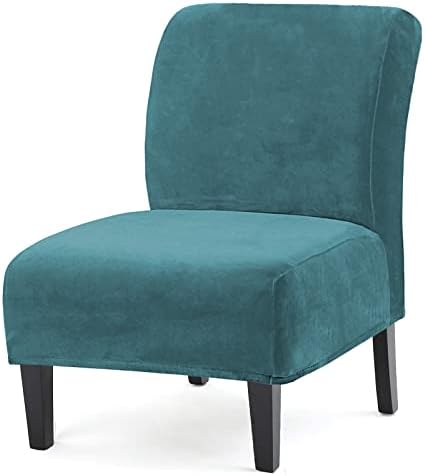 Armless Accent Chair Slipcovers, Thick Velvet Slipper Accent Chair Covers for Living Room/Hotel Oversized Big Chairs, Removable Furniture Protector with Elastic Bottom, Machine Washable (Peacock Blue)