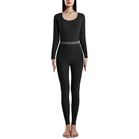 LIPIODOL Womens Thermal Underwear Set Winter Warm Base Layer Set for Ladies Crew Neck Long Sleeve Top & Leggings Pants Black Cover