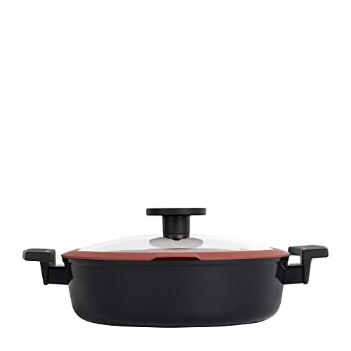 CLASSE ITALY, Casseruola antiadente BASSA cm 24, Antiaderente a 5 strati senza PTFE, PFOA, PFAS, 100% sicuro, Coperchio Incluso, Linea TUSCANY, per Induzione e Fiamma